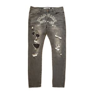 Billionaire Boys Club Size 38x32 Mens Slim Fit Black Distressed Jeans Spellout